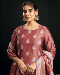 SKYLEE Women’s Silk Blend Woven Straight Kurta Suit Set with Dupatta | Indian Ethnic Wear Kurti Pant Set | Party Wear Kurta Set for Women Malaysia