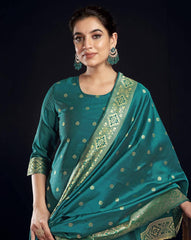 Violet & Gold Silk Blend Jacquard Woven Kurta Set with Trousers & Dupatta | Elegant Indian Ethnic Wear for Women Malaysia