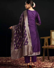 SKYLEE Women Printed Silk Blend Straight Kurta Suit Set with Dupatta & Pants | Stylish Indian Ethnic Wear for Women Malaysia