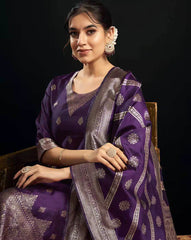 SKYLEE Women Printed Silk Blend Straight Kurta Suit Set with Dupatta & Pants | Stylish Indian Ethnic Wear for Women Malaysia