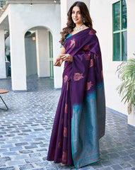 VASTRAHAAR Soft Silk Woven Saree with Contrast Border | Traditional Indian Saree with Blouse Piece | Designer Wedding & Party Wear Saree Malaysia Online