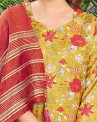 SKYLEE Women Floral Print Straight Kurta Set with Dupatta | Stylish Cotton Blend Indian Ethnic Wear for Women Malaysia | Kurti with Pants & Chanderi Dupatta
