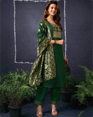 SKYLEE Women Cotton Blend Woven Straight Kurta Set with Organza Dupatta | Indian Ethnic Wear Kurti Pant Set | Casual & Festive Kurta Set for Women Malaysia