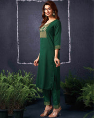 SKYLEE Women Cotton Blend Woven Straight Kurta Set with Organza Dupatta | Indian Ethnic Wear Kurti Pant Set | Casual & Festive Kurta Set for Women Malaysia