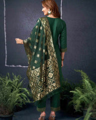 SKYLEE Women Cotton Blend Woven Straight Kurta Set with Organza Dupatta | Indian Ethnic Wear Kurti Pant Set | Casual & Festive Kurta Set for Women Malaysia