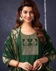 SKYLEE Women Cotton Blend Woven Straight Kurta Set with Organza Dupatta | Indian Ethnic Wear Kurti Pant Set | Casual & Festive Kurta Set for Women Malaysia