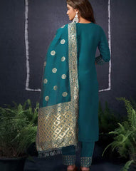 SKYLEE Women Cotton Blend Woven Straight Kurta Set with Organza Dupatta | Indian Ethnic Wear Kurti Pant Set | Casual & Festive Kurta Set for Women Malaysia