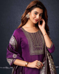 SKYLEE Women Cotton Blend Woven Straight Kurta Set with Organza Dupatta | Ethnic Wear Kurti Pant Set for Women Malaysia | Indian Pakistani Outfit | Casual & Festive Kurta Set