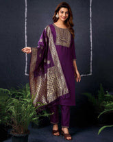 SKYLEE Women Cotton Blend Woven Straight Kurta Set with Organza Dupatta | Ethnic Wear Kurti Pant Set for Women Malaysia | Indian Pakistani Outfit | Casual & Festive Kurta Set