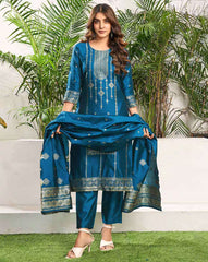 SKYLEE Women Silk Blend Woven Straight Kurta Set with Dupatta | Ethnic Wear Kurti Pant Set | Indian Pakistani Dress for Women | Festive & Party Wear Kurta Suit Malaysia