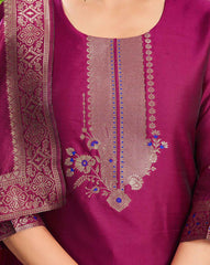 SKYLEE Women Silk Blend Self-Design Kurta Set with Pant & Dupatta | Elegant Ethnic Wear for Wedding, Party & Festive | Calf Length Salwar Suit