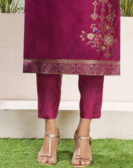 SKYLEE Women Silk Blend Self-Design Kurta Set with Pant & Dupatta | Elegant Ethnic Wear for Wedding, Party & Festive | Calf Length Salwar Suit