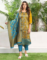 SKYLEE Women Silk Blend Self-Design Kurta Set with Pant & Dupatta | Elegant Ethnic Wear for Wedding, Party & Festive | Calf Length Salwar Suit