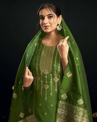 SKYLEE Women Silk Blend Woven Straight Kurta Set with Dupatta | Ethnic Wear Kurti Pant Set | Indian Pakistani Dress for Women | Festive & Party Wear Kurta Suit Malaysia