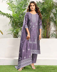 SKYLEE Women Silk Blend Woven Straight Kurta Set with Dupatta | Ethnic Wear Kurti Pant Set | Indian Pakistani Dress for Women | Festive & Party Wear Kurta Suit Malaysia