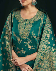 SKYLEE Women Silk Blend Woven Straight Kurta Set with Dupatta | Indian Ethnic Wear | Salwar Kameez Suit Set for Women Malaysia | Party & Festive Kurti Pant Set