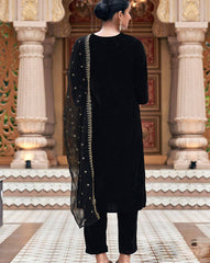 SKYLEE Women’s Velvet Sequins Embroidered Kurta Set with Dupatta | Premium Indian Ethnic Wear Malaysia | Party Wear Kurti Palazzo Set Online