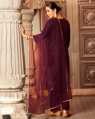 SKYLEE Velvet Embroidered Straight Kurta Set with Dupatta | Women’s Ethnic Wear | Party Wear Kurta Pant Set | Indian Pakistani Suit Malaysia