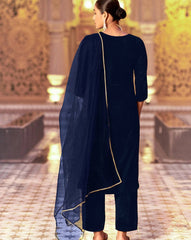 SKYLEE Women Velvet Sequins Embroidered Kurta Set with Dupatta | Party Wear Indian Pakistani Ethnic Dress | Festive Outfit Malaysia