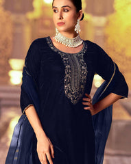SKYLEE Women Velvet Sequins Embroidered Kurta Set with Dupatta | Party Wear Indian Pakistani Ethnic Dress | Festive Outfit Malaysia