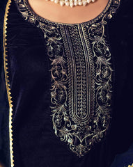 SKYLEE Women Velvet Sequins Embroidered Kurta Set with Dupatta | Party Wear Indian Pakistani Ethnic Dress | Festive Outfit Malaysia