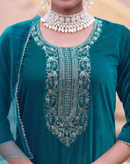 SKYLEE Women Velvet Sequins Embroidered Kurta Set with Dupatta | Party Wear Indian Pakistani Ethnic Dress | Festive Outfit Malaysia