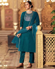 SKYLEE Women Velvet Sequins Embroidered Kurta Set with Dupatta | Party Wear Indian Pakistani Ethnic Dress | Festive Outfit Malaysia