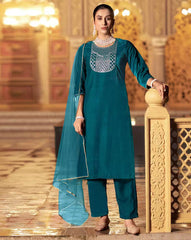 SKYLEE Women Velvet Sequins Embroidered Kurta Set with Dupatta | Party Wear Indian Pakistani Ethnic Dress | Festive Outfit Malaysia