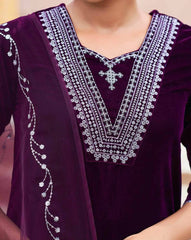 SKYLEE Women’s Velvet Sequins Embroidered Straight Kurta Set with Dupatta | Party Wear Pakistani Indian Dress | Ethnic Wear for Women Malaysia