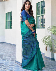 SATRANI Women Printed Silk Saree with Contrast Border | Designer Saree Online Malaysia | Party Wear & Wedding Collection
