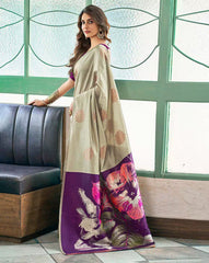 MORLY Women Kanjivaram Silk Saree with Contrast Border | Traditional Indian Saree | Wedding & Party Wear | Premium Silk Saree Malaysia Online