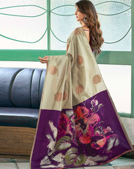 MORLY Women Kanjivaram Silk Saree with Contrast Border | Traditional Indian Saree | Wedding & Party Wear | Premium Silk Saree Malaysia Online