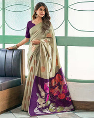 MORLY Women Kanjivaram Silk Saree with Contrast Border | Traditional Indian Saree | Wedding & Party Wear | Premium Silk Saree Malaysia Online