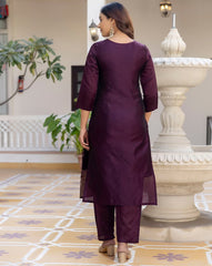 SHAILY Women Ethnic Motif Woven Silk Blend Kurta Set with Pants & Dupatta | Traditional Indian Outfit for Women | Stylish Ethnic Wear Malaysia Online