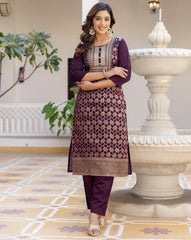 SHAILY Women Ethnic Motif Woven Silk Blend Kurta Set with Pants & Dupatta | Traditional Indian Outfit for Women | Stylish Ethnic Wear Malaysia Online