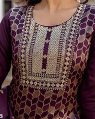 SHAILY Women Ethnic Motif Woven Silk Blend Kurta Set with Pants & Dupatta | Traditional Indian Outfit for Women | Stylish Ethnic Wear Malaysia Online