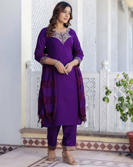 SKYLEE Women’s Woven Cotton Blend Kurta Set with Dupatta | Stylish Kurti Pant Set for Women | Casual & Festive Ethnic Wear Malaysia