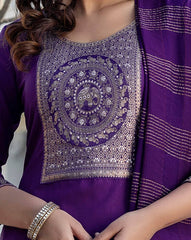 Woven Silk Blend Kurta Set for Women | Stylish Indian Ethnic Wear with Dupatta & Pants | Festive & Casual Outfit Malaysia