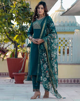 Woven Silk Blend Kurta Set for Women | Stylish Indian Ethnic Wear with Dupatta & Pants | Festive & Casual Outfit Malaysia