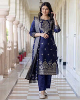 SVARAA Women Silk Blend Kurta Set | Elegant Ethnic Wear for Women | Party Wear Kurti with Pant & Dupatta | Indian Traditional Dress Malaysia