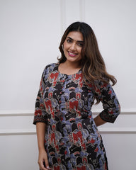 SARA Black Cotton Kurta with Bottom | Digital Printed Casual & Workwear Set | Comfortable Daily Wear Kurta – Malaysia