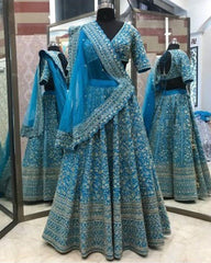 Blue japan Satin designer lehenga choli