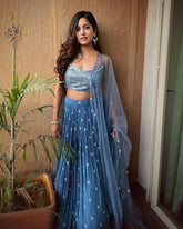Dark sky blue faux georgette wedding Lehenga choli