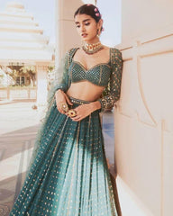 Bottle Green faux georgette sequins embroidery lehenga choli