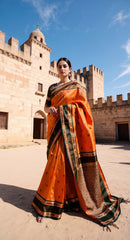 THE BANARASI SAREEIS MADE UP OF SILK THREADS WOVEN USING