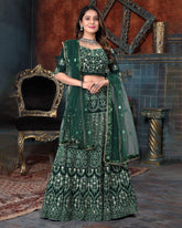 Green color georgette cording embroidery lehenga choli
