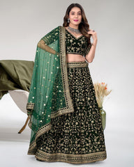 Dark Green color velvet sequins embroidery lehenga choli