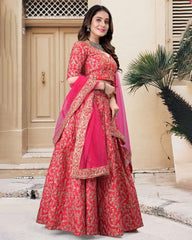 Pink color silk cording embroidery lehenga choli