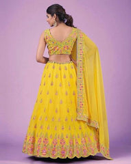 Yellow color faux georgette mirror embroidery lehenga choli