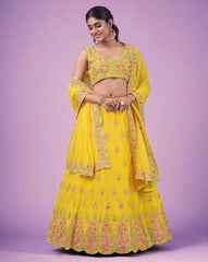 Yellow color faux georgette mirror embroidery lehenga choli